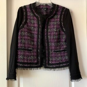Purple, black and white checkered blazer jacket